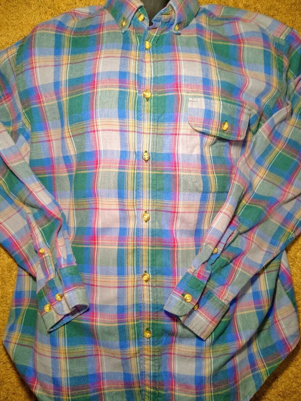 Men's Fieldmaster Plaid Long Sleeve Shirt Size Large 100% Cotton